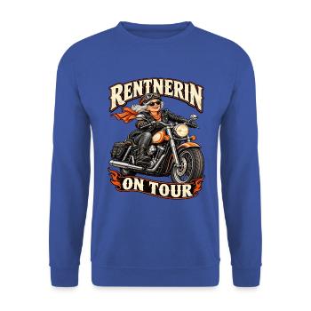 Rentnerin on Tour – Lustiges Motorrad Bikerin  - Unisex Pullover - Royalblau - Vorne - Alina (178cm) & Michal (187cm)