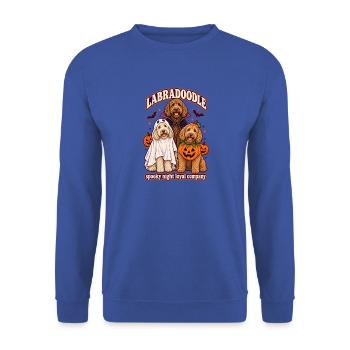 Spooky Night Loyal Company – Labradoodle Halloween - Unisex Pullover - Royalblau - Vorne - Alina (178cm) & Michal (187cm)