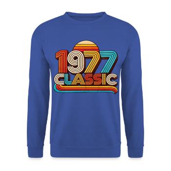 1977 Retro Rainbow Classic - Unisex Pullover - Royalblau - Vorne - Alina (178cm) & Michal (187cm)