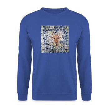 Orange Kuh im Splatter-Abstract - Unisex Pullover - Royalblau - Vorne - Alina (178cm) & Michal (187cm)