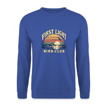 First Light Bird Club Vogelbeobachtung - Unisex Pullover - Royalblau - Vorne - Alina (178cm) & Michal (187cm)