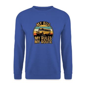 Mein Bus bestimmt meine Route - Unisex Pullover - Royalblau - Vorne - Alina (178cm) & Michal (187cm)