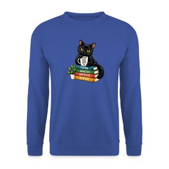 Nerdy Katze mit Kaffee und Büchern - Unisex Pullover - Royalblau - Vorne - Alina (178cm) & Michal (187cm)