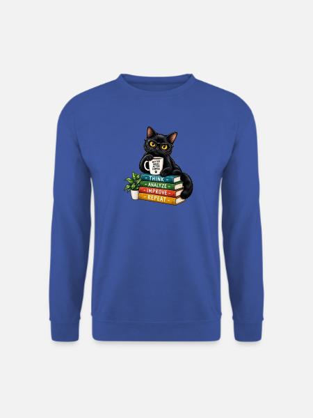 Nerdy Katze mit Kaffee und Büchern - Unisex Pullover - Royalblau