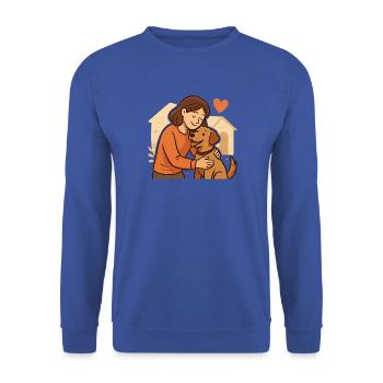 Geschenk für frischgebackene Tierheimhund-Halter - Unisex Pullover - Royalblau - Vorne - Alina (178cm) & Michal (187cm)