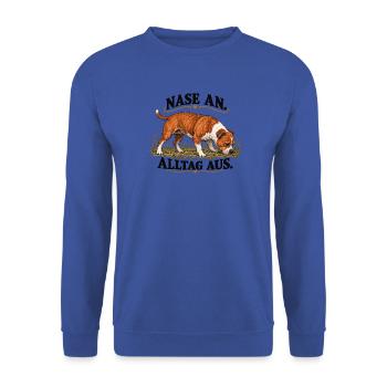 Rot-weisser_Staffordshire_mit_Vintage-Schriftzu - Unisex Pullover - Royalblau - Vorne - Alina (178cm) & Michal (187cm)
