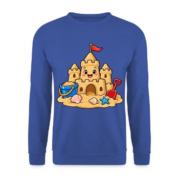 Lustige Sandburg am Strand – Süßes Sommer Comic - Unisex Pullover - Royalblau - Vorne - Alina (178cm) & Michal (187cm)