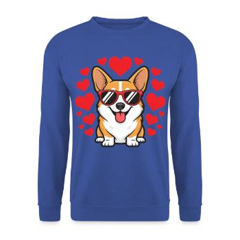 Corgi Valentine Hearts Sonnenbrille Welpenliebe - Unisex Pullover - Royalblau - Vorne - Alina (178cm) & Michal (187cm)