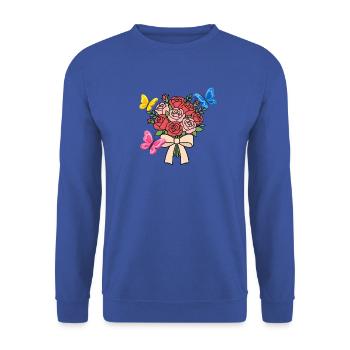 Rosen mit Schmetterlingen und Schleife - Unisex Pullover - Royalblau - Vorne - Alina (178cm) & Michal (187cm)