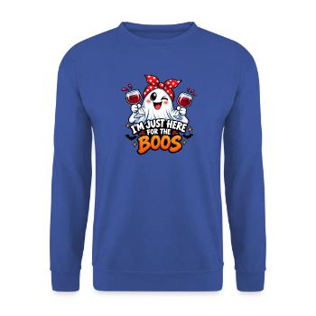 Geist mit Wein – Ich bin hier für Vogelscheuchen - Unisex Pullover - Royalblau - Vorne - Alina (178cm) & Michal (187cm)