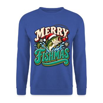 Merry Fishmas: Festlicher Weihnachtsfisch - Unisex Pullover - Royalblau - Vorne - Alina (178cm) & Michal (187cm)