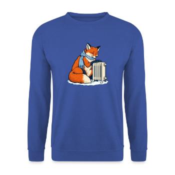 Winterfuchs mit Schal am Heizkörper - Unisex Pullover - Royalblau - Vorne - Alina (178cm) & Michal (187cm)