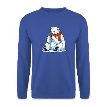 Eisbär mit Kaffeetassee - Teebecher - Unisex Pullover - Royalblau - Vorne - Alina (178cm) & Michal (187cm)