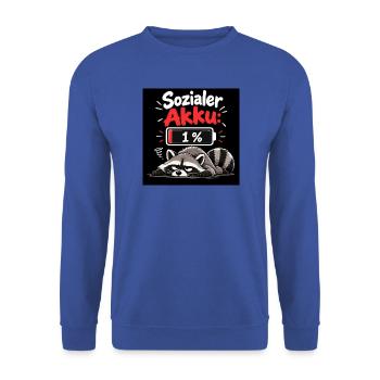 Sozialer Akku 1% Raccoon - Unisex Pullover - Royalblau - Vorne - Alina (178cm) & Michal (187cm)