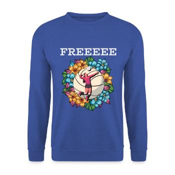 Freeeee – Volleyball mit Blumen Spielerin - Unisex Pullover - Royalblau - Vorne - Alina (178cm) & Michal (187cm)