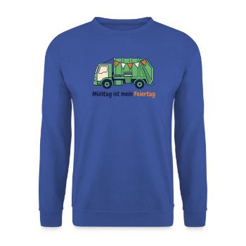 Müllauto – Mülltag ist mein Feiertag - Unisex Pullover - Royalblau - Vorne - Alina (178cm) & Michal (187cm)