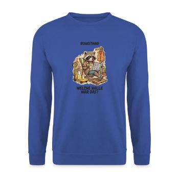 Rente Lager – Welche Halle war das? - Unisex Pullover - Royalblau - Vorne - Alina (178cm) & Michal (187cm)