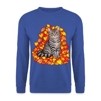 Herbstkatze in bunten Blättern - Unisex Pullover - Royalblau - Vorne - Alina (178cm) & Michal (187cm)