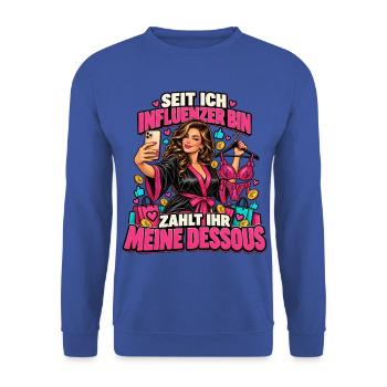 Influencerin Selfie mit Dessous - Unisex Pullover - Royalblau - Vorne - Alina (178cm) & Michal (187cm)