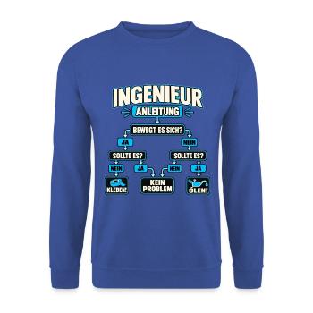 Ingenieur Anleitung – Kleben oder ölen - Unisex Pullover - Royalblau - Vorne - Alina (178cm) & Michal (187cm)