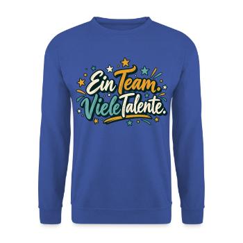 Team Shirt personalisierbar mit Teamname Ein Team  - Unisex Pullover - Royalblau - Vorne - Alina (178cm) & Michal (187cm)