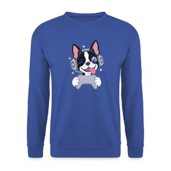 Gaming Boston Terrier mit Headset und Controller - Unisex Pullover - Royalblau - Vorne - Alina (178cm) & Michal (187cm)