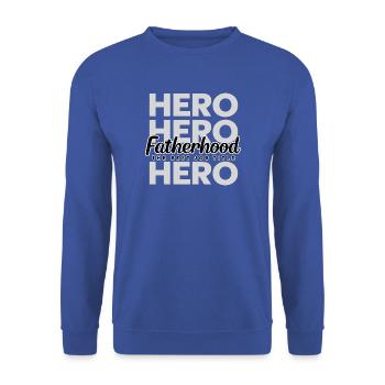 Fatherhood Hero – Papa Held Vater Geschenk - Unisex Pullover - Royalblau - Vorne - Alina (178cm) & Michal (187cm)