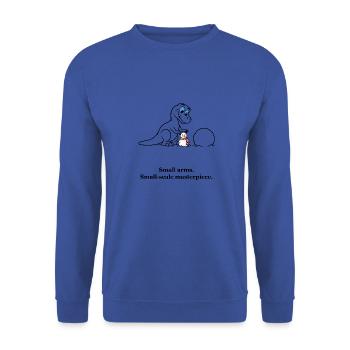 Kleiner T-Rex baut einen Weihnachtsschneemann - Unisex Pullover - Royalblau - Vorne - Alina (178cm) & Michal (187cm)