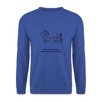 Der Dackel wird zum Weihnachtsbaum - Unisex Pullover - Royalblau - Vorne - Alina (178cm) & Michal (187cm)