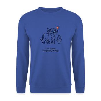 Highland-Kuh hält den Weihnachtsbaum-Topper - Unisex Pullover - Royalblau - Vorne - Alina (178cm) & Michal (187cm)