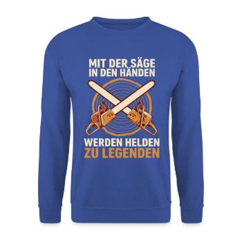Sägehelden: Legenden aus Holz - Unisex Pullover - Royalblau - Vorne - Alina (178cm) & Michal (187cm)