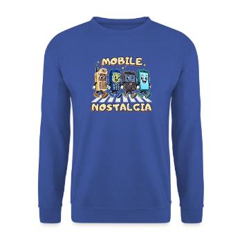 Mobile Nostalgia: Retro-Handy-Parade - Unisex Pullover - Royalblau - Vorne - Alina (178cm) & Michal (187cm)
