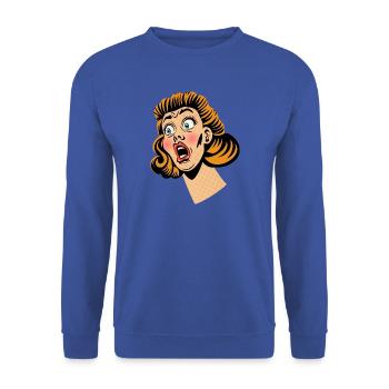 Frau im Schockzustand - Unisex Pullover - Royalblau - Vorne - Alina (178cm) & Michal (187cm)