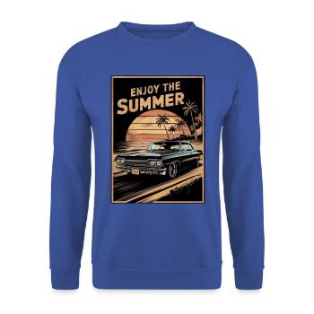 Sonnenuntergang mit dem Sommer-Oldtimer - Unisex Pullover - Royalblau - Vorne - Alina (178cm) & Michal (187cm)