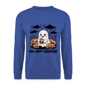 Boo Happy Halloween Niedliche Geister-kürbisse - Unisex Pullover - Royalblau - Vorne - Alina (178cm) & Michal (187cm)