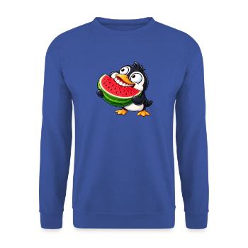 Pinguin mit süßem Gebiss Cartoon lustig - Unisex Pullover - Royalblau - Vorne - Alina (178cm) & Michal (187cm)