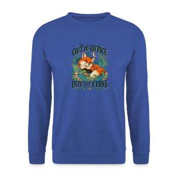 Out Of Office Into The Ferns Fuchs Im Farnwald - Unisex Pullover - Royalblau - Vorne - Alina (178cm) & Michal (187cm)