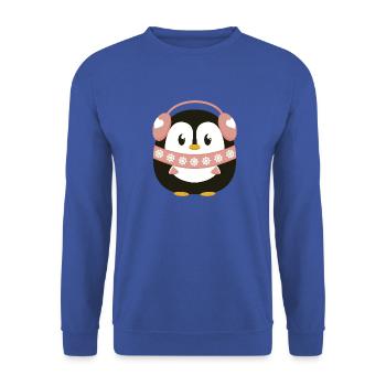 Süßer Pinguin mit Schal und Ohrwärmern in Hellrosa - Unisex Pullover - Royalblau - Vorne - Alina (178cm) & Michal (187cm)
