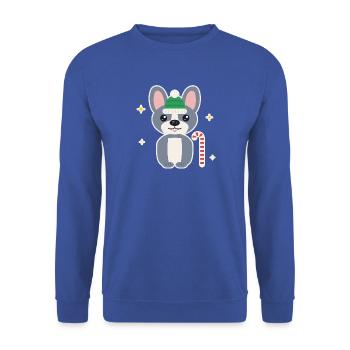 Französische Bulldogge mit Zuckerstange - Unisex Pullover - Royalblau - Vorne - Alina (178cm) & Michal (187cm)