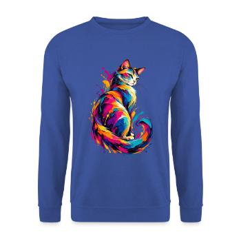 Chromatische Katze - Unisex Pullover - Royalblau - Vorne - Alina (178cm) & Michal (187cm)