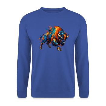 Chromatischer aufladender Bison - Unisex Pullover - Royalblau - Vorne - Alina (178cm) & Michal (187cm)