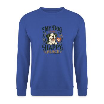 Mein Hund ist mein Glücksort – Design für Hundeliebhaber - Unisex Pullover - Royalblau - Vorne - Alina (178cm) & Michal (187cm)