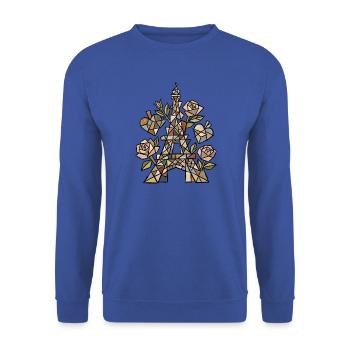 Eiffel im Mosaik mit Rosen - Unisex Pullover - Royalblau - Vorne - Alina (178cm) & Michal (187cm)