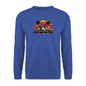Pawplay Party DJ Dogs - Unisex Pullover - Royalblau - Vorne - Alina (178cm) & Michal (187cm)