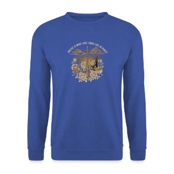 Gerechtigkeit in Liebe Skala Rosengold - Unisex Pullover - Royalblau - Vorne - Alina (178cm) & Michal (187cm)