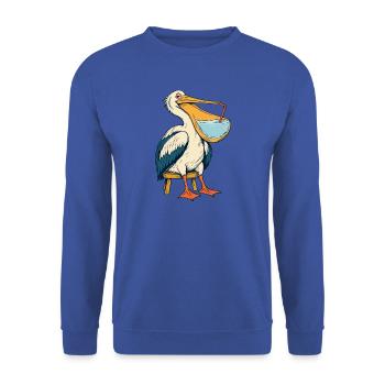 Pelikan mit Drink – Vintage Cartoon - Unisex Pullover - Royalblau - Vorne - Alina (178cm) & Michal (187cm)