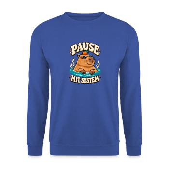 Pause mit System Capybara - Unisex Pullover - Royalblau - Vorne - Alina (178cm) & Michal (187cm)