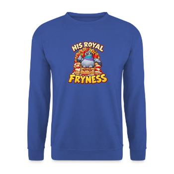 Taube auf Pommes Thron mit His Royal Fryness - Unisex Pullover - Royalblau - Vorne - Alina (178cm) & Michal (187cm)