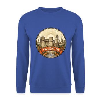 Valencia Spanien Reiseabzeichen Serranos Towers Geschenk - Unisex Pullover - Royalblau - Vorne - Alina (178cm) & Michal (187cm)