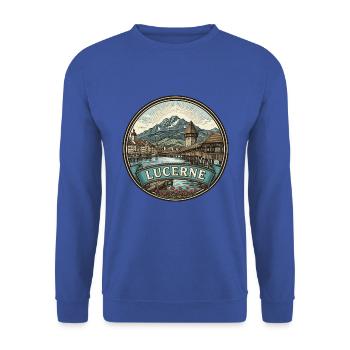 Luzern Schweiz Reiseabzeichen Kapellenbrücke - Unisex Pullover - Royalblau - Vorne - Alina (178cm) & Michal (187cm)